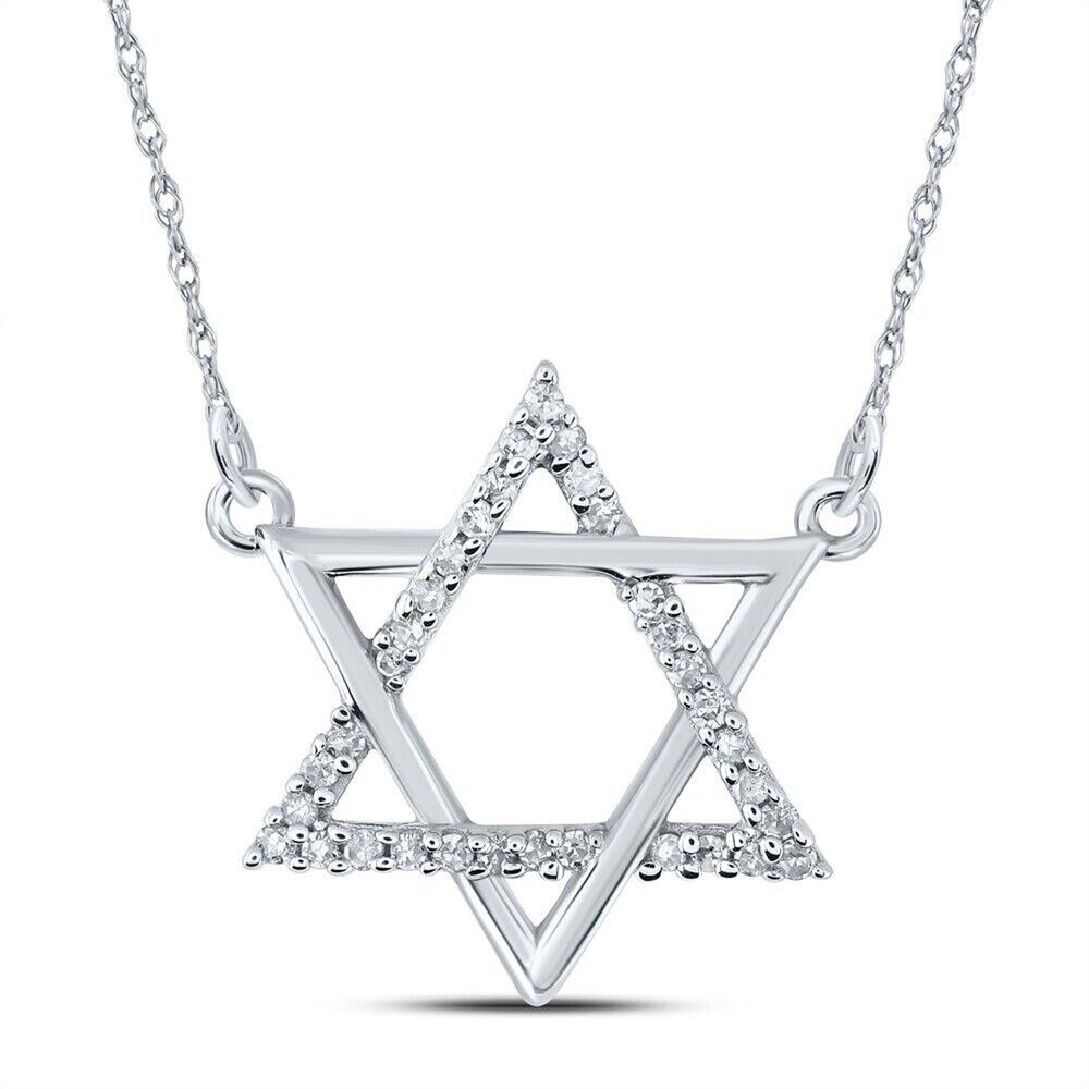 Diamond Star of David Pendant Necklace 10k White Gold